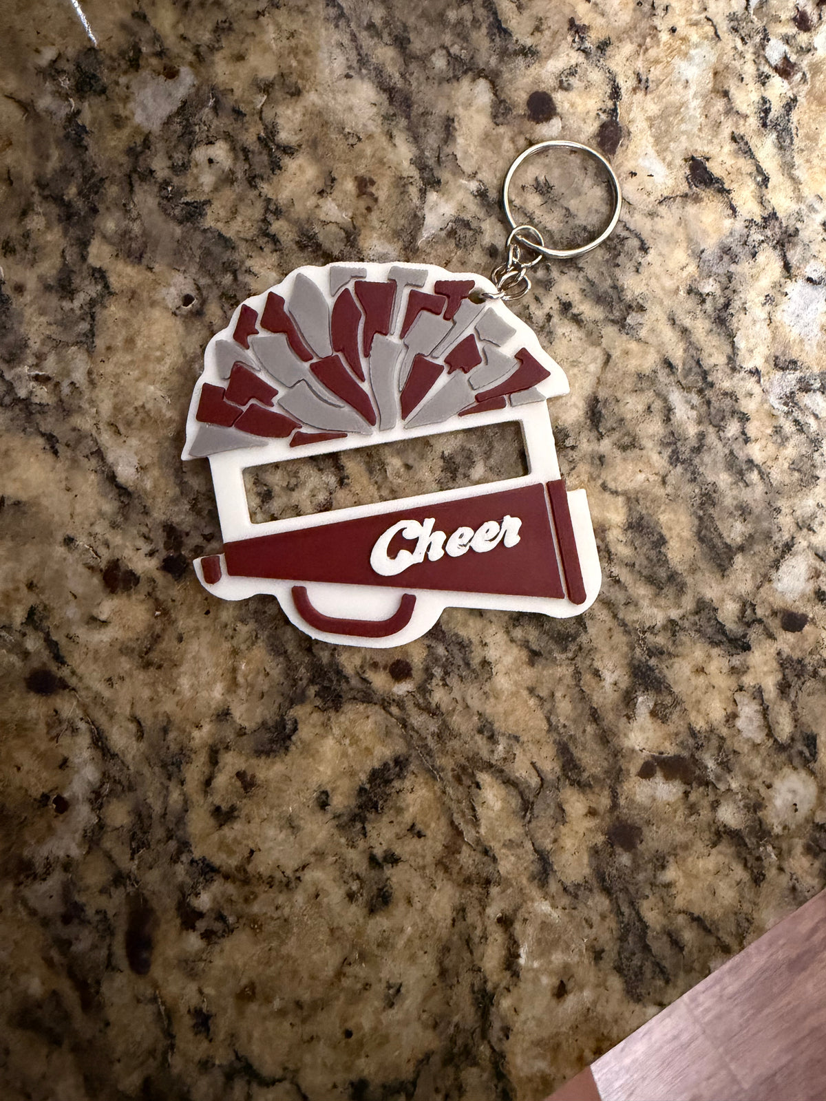 3d Maroon/Grey/white cheer pony tail holder keychain