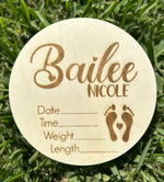 Personalized Baby Name Wood announcement/ Birth stats