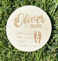 Personalized Baby Name Wood announcement/ Birth stats