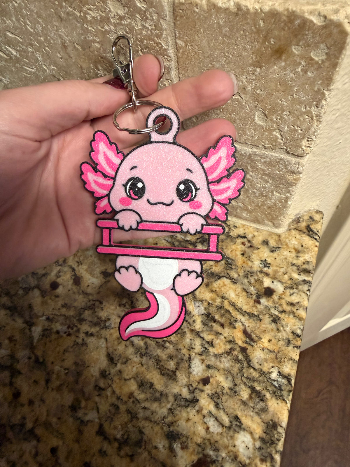 Axolotl hair tie holder keychain