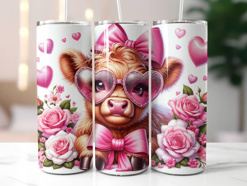 Valentines glasses highland cow