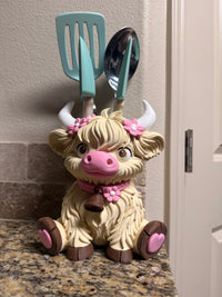 Highland cow utensils holder