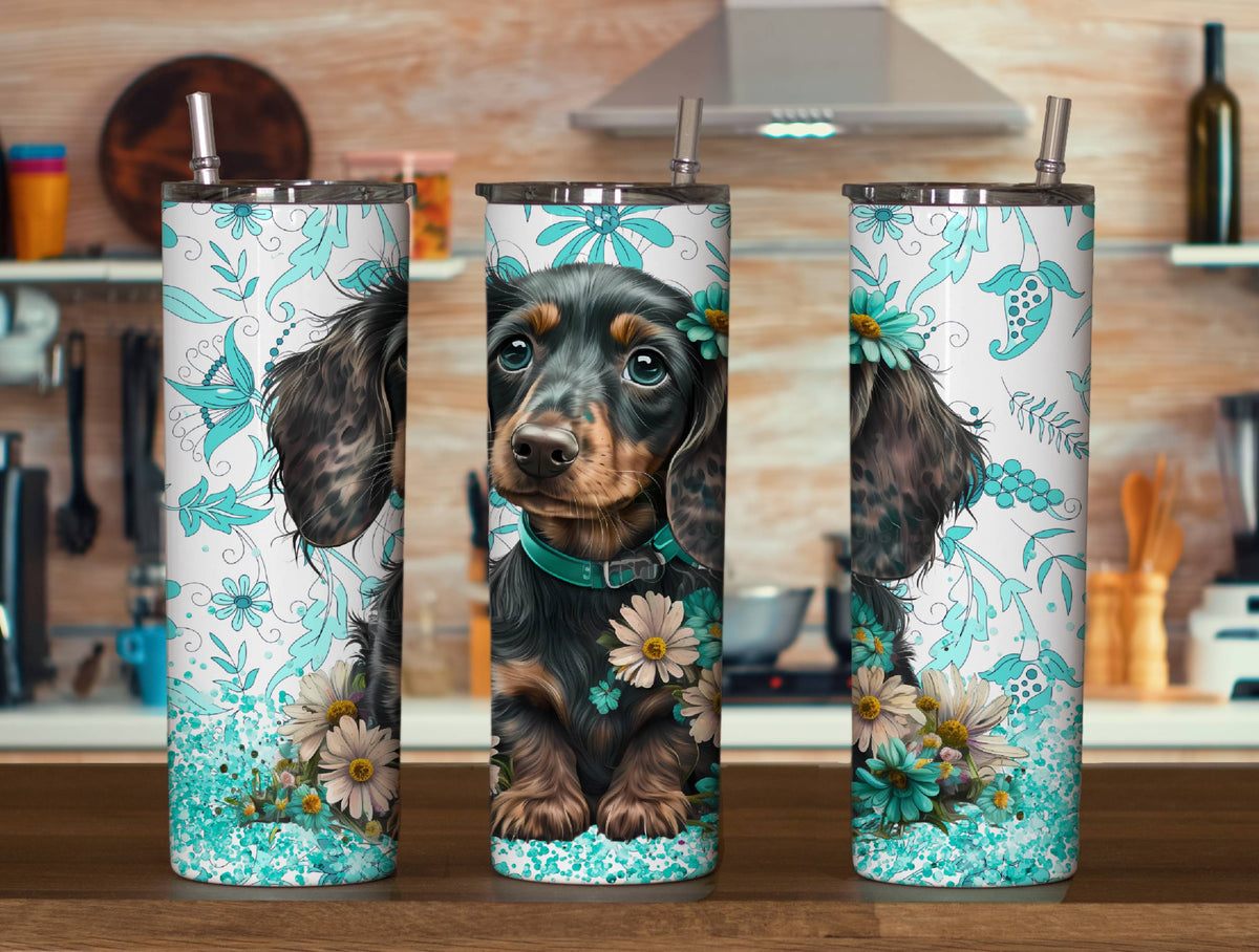 Dachshund tumbler with straw