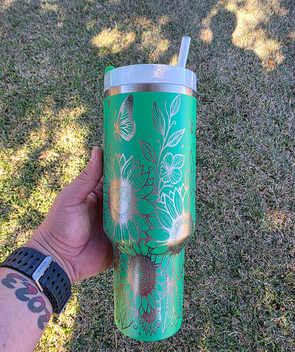 40oz Stan Butterfly And Sunflower Tumbler Custom