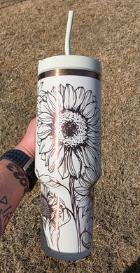 40oz Laser Engraved Cream Sunflower Tumbler