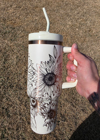 40oz Laser Engraved Cream Sunflower Tumbler